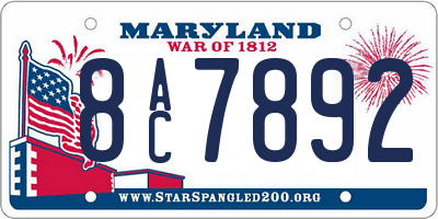 MD license plate 8AC7892
