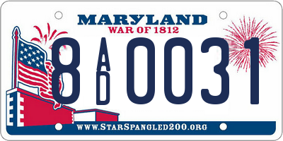 MD license plate 8AD0031