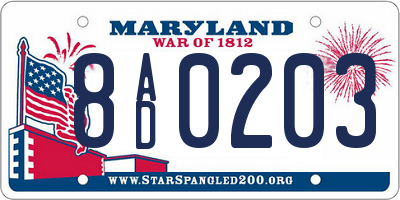 MD license plate 8AD0203