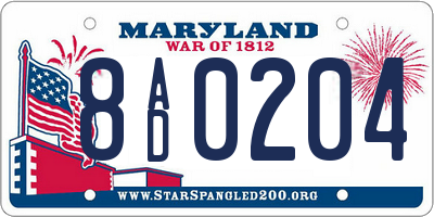 MD license plate 8AD0204
