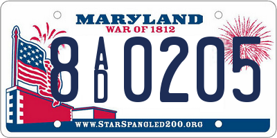 MD license plate 8AD0205
