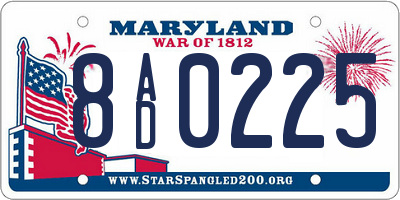 MD license plate 8AD0225