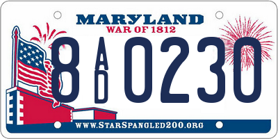 MD license plate 8AD0230