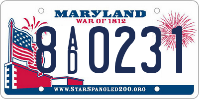 MD license plate 8AD0231