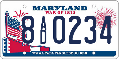 MD license plate 8AD0234