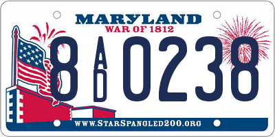 MD license plate 8AD0238