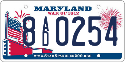 MD license plate 8AD0254