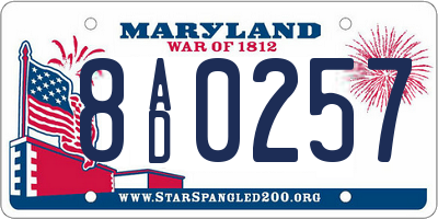 MD license plate 8AD0257