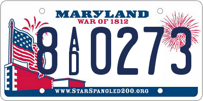 MD license plate 8AD0273