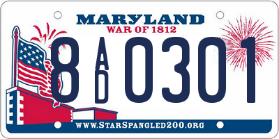MD license plate 8AD0301