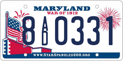 MD license plate 8AD0331