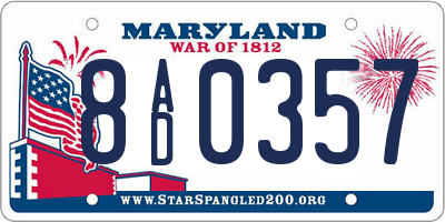 MD license plate 8AD0357
