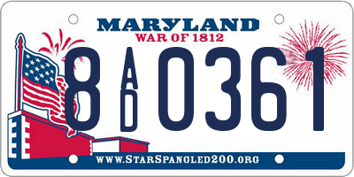 MD license plate 8AD0361