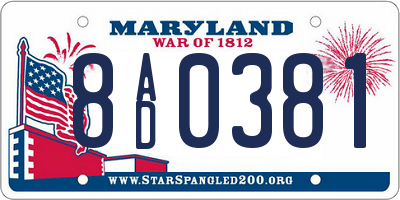 MD license plate 8AD0381