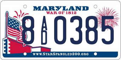 MD license plate 8AD0385