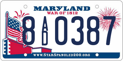 MD license plate 8AD0387