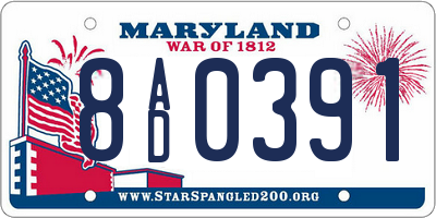 MD license plate 8AD0391