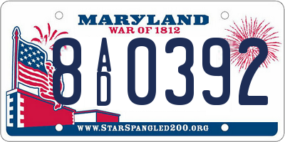 MD license plate 8AD0392