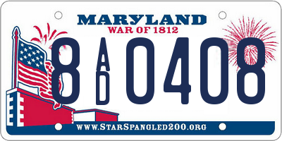 MD license plate 8AD0408