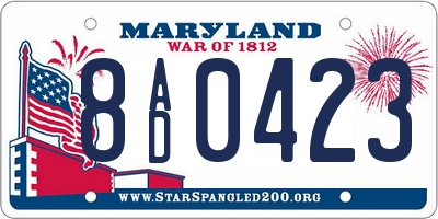 MD license plate 8AD0423