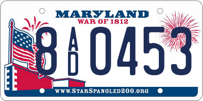 MD license plate 8AD0453