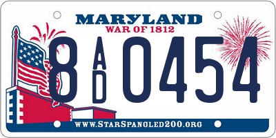 MD license plate 8AD0454