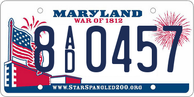 MD license plate 8AD0457
