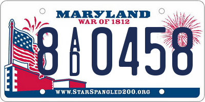 MD license plate 8AD0458