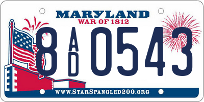 MD license plate 8AD0543