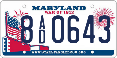MD license plate 8AD0643