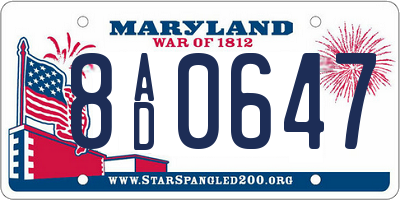 MD license plate 8AD0647