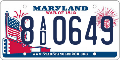 MD license plate 8AD0649