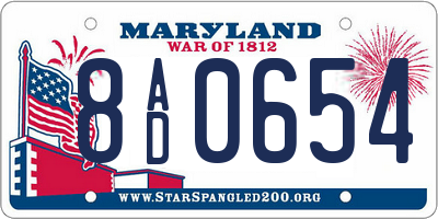 MD license plate 8AD0654