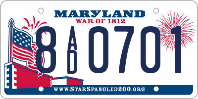 MD license plate 8AD0701