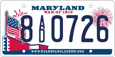 MD license plate 8AD0726