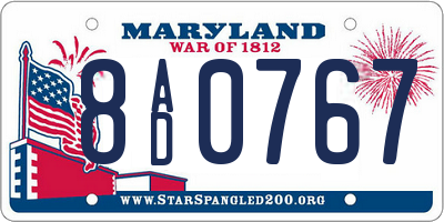 MD license plate 8AD0767