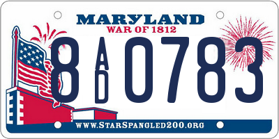 MD license plate 8AD0783