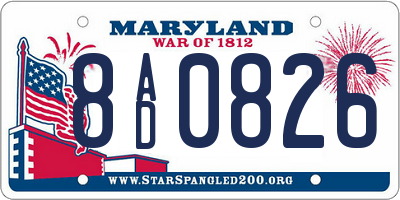 MD license plate 8AD0826