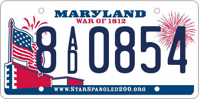 MD license plate 8AD0854