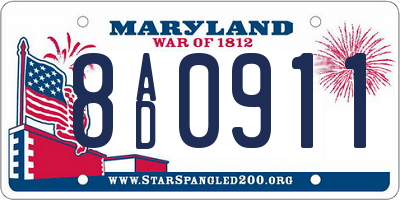 MD license plate 8AD0911