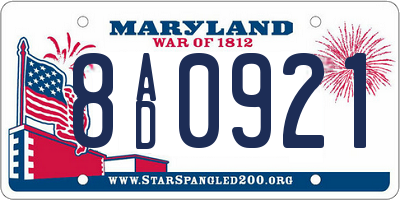 MD license plate 8AD0921