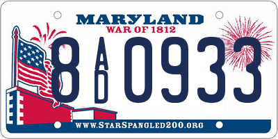 MD license plate 8AD0933