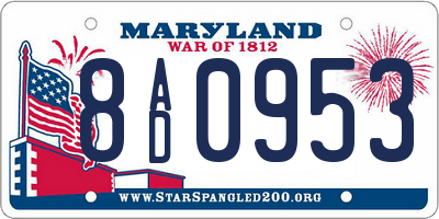 MD license plate 8AD0953