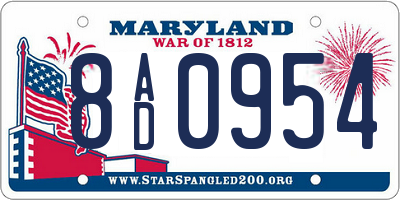 MD license plate 8AD0954