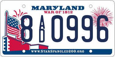 MD license plate 8AD0996