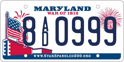 MD license plate 8AD0999