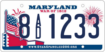 MD license plate 8AD1233
