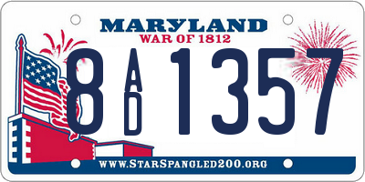 MD license plate 8AD1357