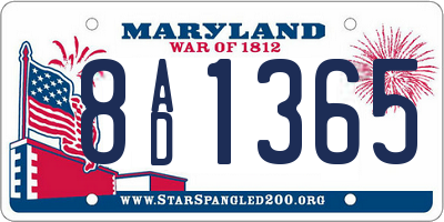 MD license plate 8AD1365