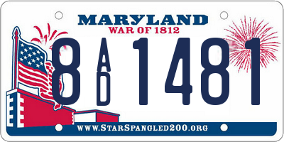 MD license plate 8AD1481